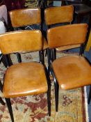A SET OF 4 MODERN TAN LEATHER DINING CHAIRS