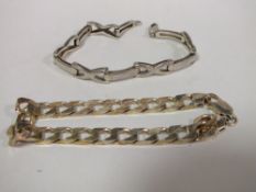 A STERLING SILVER CURB LINK BRACELET TOGETHER WITH ANOTHER, APPROX TOTAL WEIGHT 33.7G