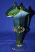 A VICTORIAN VASELINE GLASS JACK IN THE PULPIT VASE
