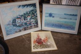 TWO LARGE FRAMED AND GLAZED PRINTS TO INCLUDE EMERALD COAST I A/P SIGNED LOWER RIGHT, TOGETHER