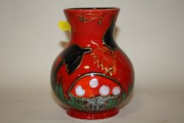 A SIGNED ANITA HARRIS ART POTTERY MUSHROOM PATTERN VASE
