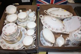 TWO TRAYS OF MINTON SPRING BOUQUET CHINA TO INCLUDE TUREENS, CUPS AND SAUCERS, COFFEE POT ETC