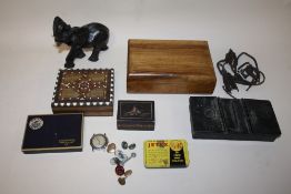 A BOX OF COLLECTABLES TO INCLUDE AN INLAID LIDDED BOX
