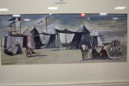 A FRAMED AND GLAZED WATERCOLOUR FOR A FRENCH BEACH 'AT LE TOUQUET' BY EUGENIE FORNAU 43CM X 16.5CM