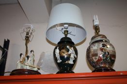 THREE MODERN ORIENTAL CERAMIC TABLE LAMPS