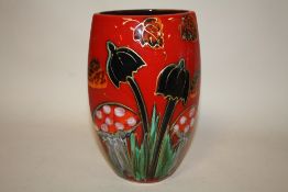 A SIGNED ANITA HARRIS ART POTTERY MUSHROOM PATTERN PURSE VASE