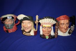 FOUR LARGE ROYAL DOULTON CHARACTER JUGS COMPRISING ARAMIS D6441, NORTH AMERICAN INDIAN D6611,