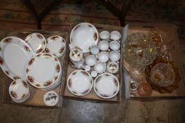 TWO TRAYS OF ROYAL NORFOLK FLORAL CHINA, TOGETHER WITH A TRAY OF ASSORTED GLASSWARE (3)