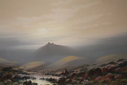 AN UNFRAMED GOUACHE DEPICTING A MOORLAND SCENE SIGNED FRANK C HOLME LOWER RIGHT OVERALL SIZE