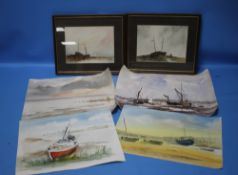 JAN CLUTTORBUCK, WATERCOLOUR OF A HARBOUR SCENE, along with two framed J.S Moody watercolours of