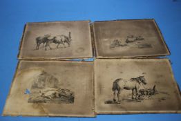 KARL DU JARDIN - FOUR ETCHINGS A/F, c.1870, unframed, approx. 18 x 22 cm (4)