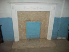 A MODERN FIRE SURROUND WITH MARBLE INSERT AND HEARTH