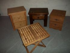 FOUR ITEMS, TWO X OAK TWO DRAW CHESTS, A FOLD AWAY TABLE AND A SHABBY CHIC TWO DRAW CHEST