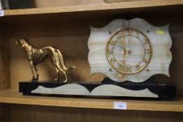AN ART DECO MARBLE MANTEL CLOCK SIGNED S. MARTI, GRAND PRIX, PARIS 1931 TO THE MOVEMENT