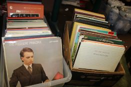 TWO BOXES OF LP RECORDS INCLUDING MAINLY CLASSICAL AND EASY LISTENING ALBUMS