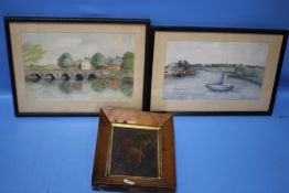 TWO FRAMED WATERCOLOURS, ON REVERSE IS 