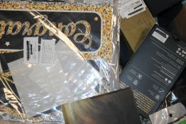 TWO LARGE BOXES OF MAINLY NEW ITEMS TO INCLUDE BOOKS, HIGH SCHOOL GRADUATION BANNERS, PHONE CASES