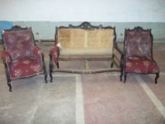 A FRENCH STYLE PARLOUR THREE PIECE SUITE A/F MADE BY WILLIETS CABINET MAKERS