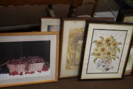 A FRAMED AND GLAZED TAPESTRY TOGETHER WITH THREE PRINTS (4)