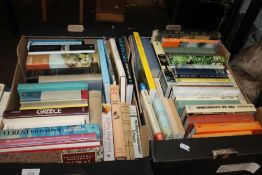 TWO TRAYS OF BOOKS ON TRAVEL AND TOPOGRAPHY