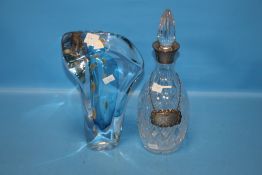 A HALLMARKED SILVER COLLARED DECANTER TOGETHER WITH A PROTON STAR GLASS ORNAMENT