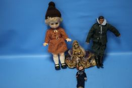 A VINTAGE LONE RANGER 'GABRIEL' DOLL TOGETHER WITH OTHER DOLLS