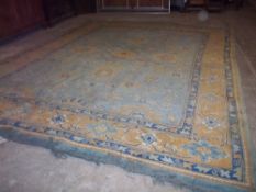 A VINTAGE BLUE PATTERNED RUG, SIZE 374 X 280 CM