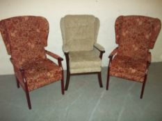 THREE FIRESIDE HIGH SEATED CHAIRS