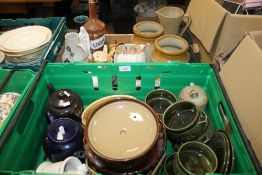 TWO TRAYS OF CERAMICS TO INCLUDE STONEWARE JUGS
