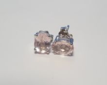 A PAIR OF MORGANITE SILVER STUDS