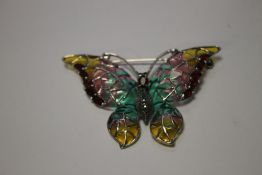A LARGE SILVER PLIQUE-A-JOUR BUTTERFLY BROOCH /PENDANT SET WITH GARNETS AND MARCASITES