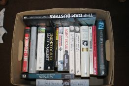 A SMALL BOX OF HARDBACK AND PAPERBACK MILITARY INTEREST BOOKS