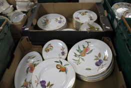 TWO TRAYS OF ROYAL WORCESTER 'EVESHAM' TEA & DINNERWARE (TRAYS NOT INCLUDED)
