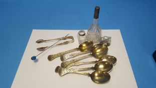 A SILVER TOPPED SCENT BOTTLE (NO STOPPER), A SILVER TOPPED GLUE POT A/F AND A SMALL QUANTITY OF