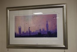A FRAMED AND GLAZED LIMITED EDITION ROLF HARRIS PRINT 43 X 28 CM INCLUDING FRAME
