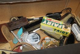 A BOX OF COLLECTABLES TO INCLUDE FAIRY SOAP IN ORIGINAL BOX, A FREDERICK THEAK BOW TIE ETC