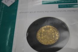 A VICTORIAN 1854 SHIELD BACK SOVEREIGN IN ROYAL MINT COLLECTORS SERVICES PACKET.