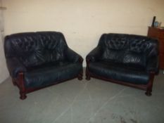 A TWO PIECE BLUE LEATHER TVB SUITE - TWO 2 SEATERS