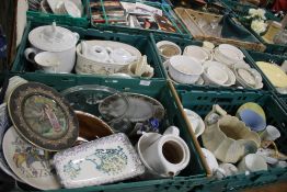 FOUR TRAYS OF CERAMICS TO INCLUDE WEDGWOOD, (TRAYS NOT INCLUDED)