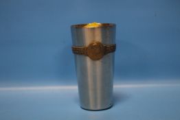 A WWI GERMAN STEEL AWARD BEAKER DATED 1914-1916 DEPICTING KAISER WILHELM AND EMPORER FRANZ JOSEPH