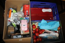 THREE BOXES OF NEW ITEMS TO INCLUDE CERAMIC TRAYS, WOODEN APPLES, PHONE CASES ETC.