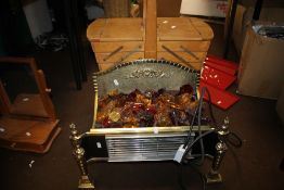 A SEWING BOX AND AN ELECTRIC FIRE