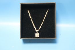 A CERTIFICATED FINE QUALITY 18 CT WHITE GOLD RBC DIAMOND SOLITAIRE PENDANT AND 18 CT WHITE GOLD