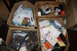 FOUR BOXES OF NEW ITEMS TO INCLUDE SCIENTIFIC SLIDES, FANS, SCREEN PROTECTORS, PHONE CASES ETC.