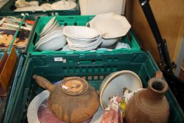 TWO TRAYS OF CERAMICS TO INCLUDE JOHNSON BROTHERS (TRAYS NOT INCLUDED)