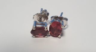 A PAIR OF PINK TOURMALINE, SILVER STUDS