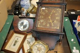 A WALLCLOCK, TWO MANTEL CLOCKS ETC.