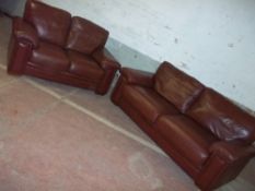 A TWO PIECE LEATHER SUITE - 3 + 2 SEATER SOFAS
