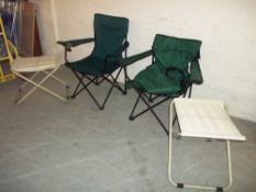 TWO FOLDING FISHERMAN'S CHAIRS AND TWO FOLDING STOOLS