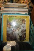 A TRAY OF LP RECORDS TO INCLUDE THE BEEGEES, THE MONKEES ETC.